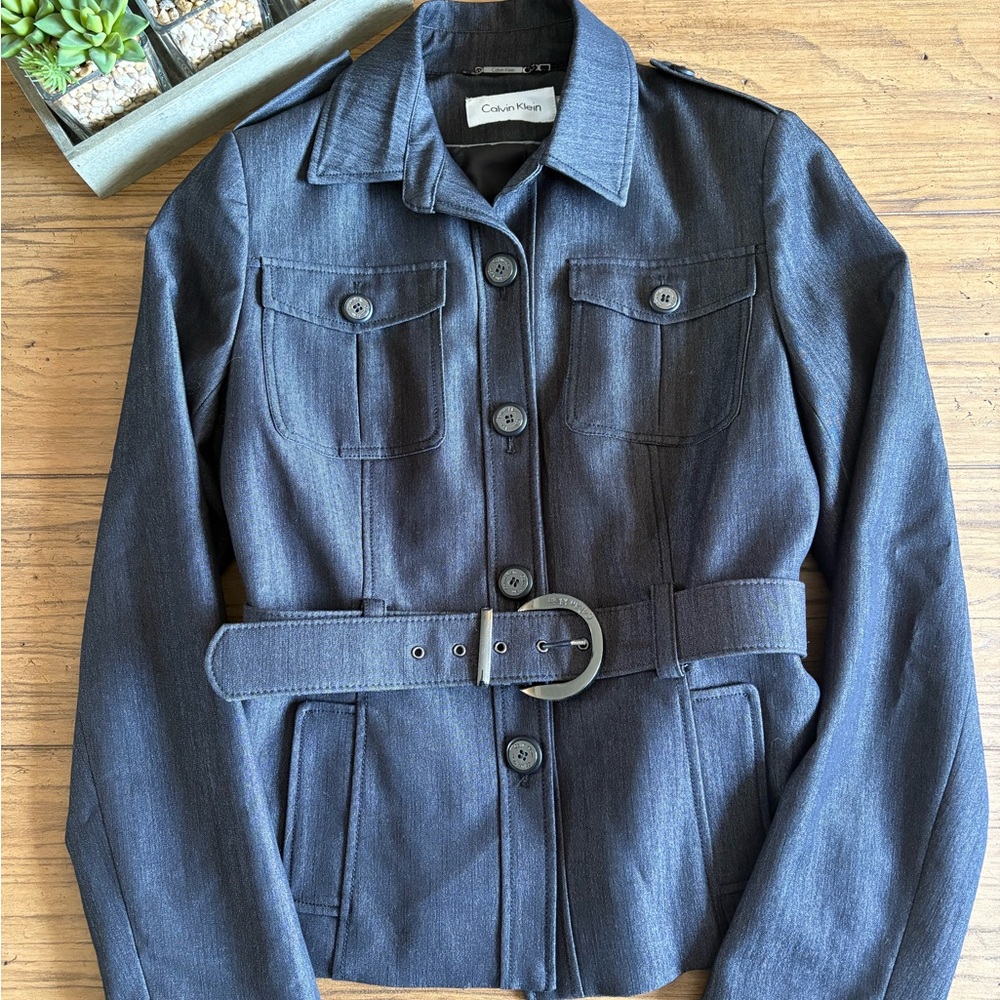 Like New! Calvin Klein Women's Dark Indigo Jacket With Buckle Size 4